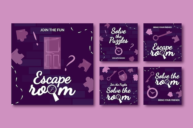 Vector gratuito publicaciones de instagram de sala de escape dibujadas a mano