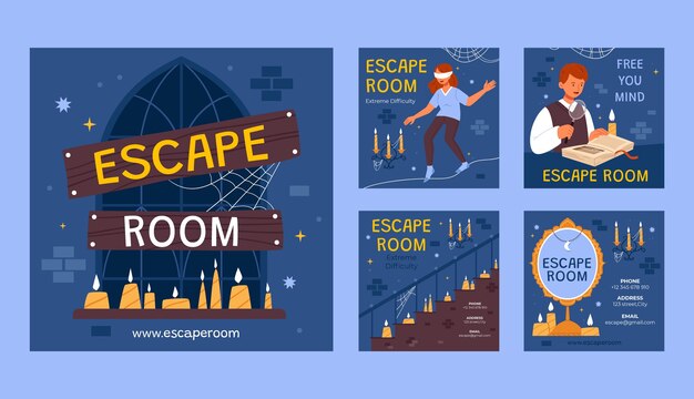 Publicaciones de instagram de sala de escape dibujadas a mano