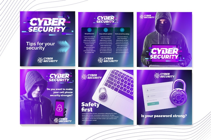 Vector gratuito publicaciones de instagram de seguridad cibernética