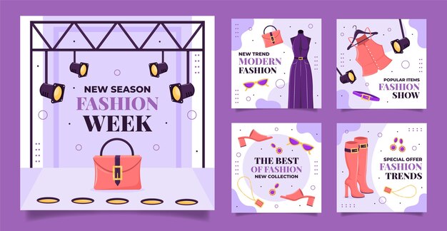Publicaciones en Instagram de la semana de la moda de diseño plano