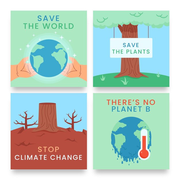 Publicaciones de instagram sobre cambio climático dibujadas a mano