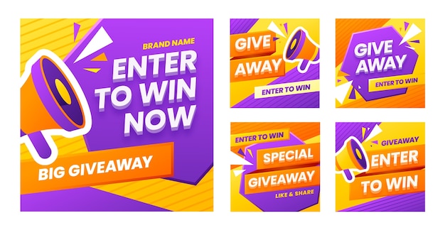 Vector gratuito publicaciones de instagram de sorteo degradado