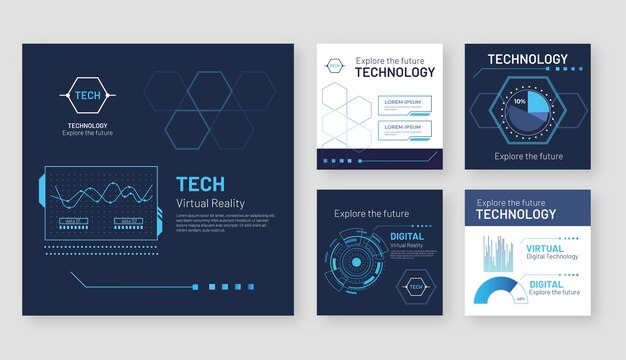 Publicaciones de instagram de tecnología de diseño plano
