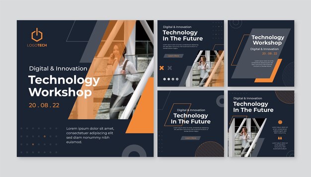 Publicaciones de instagram de tecnología mínima de diseño plano