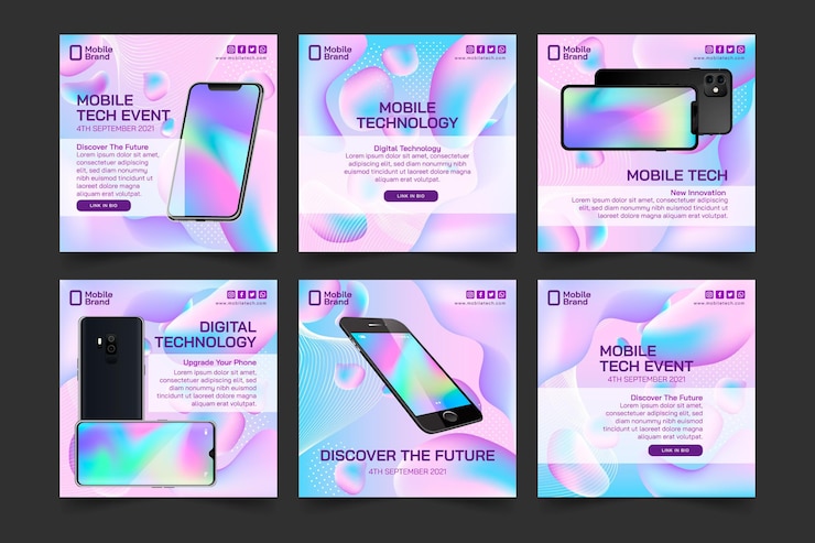 Vector gratuito publicaciones de instagram de tecnología móvil