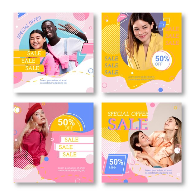 Publicaciones de instagram de venta plana con plantilla de foto