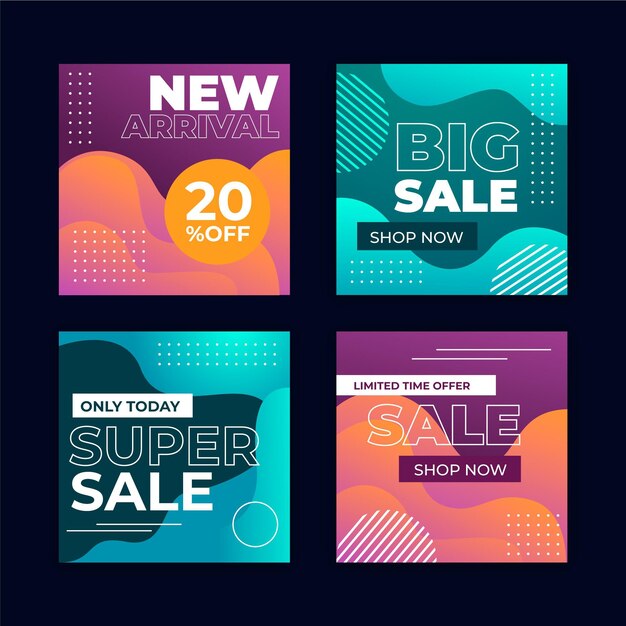 Publicaciones de instagram de ventas abstractas gradiente