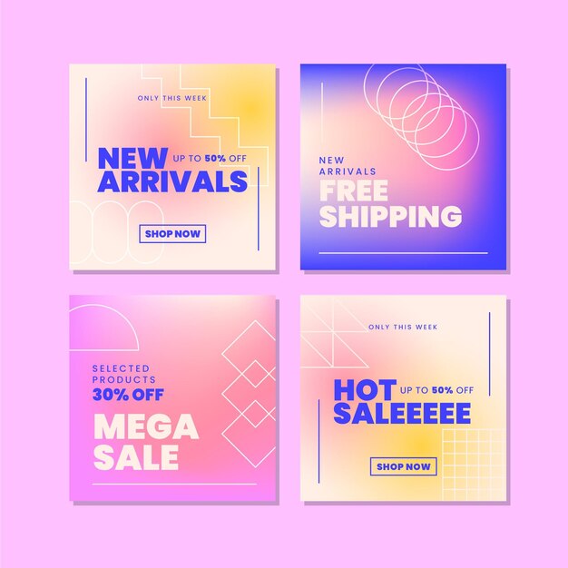 Publicaciones de instagram de ventas abstractas gradiente