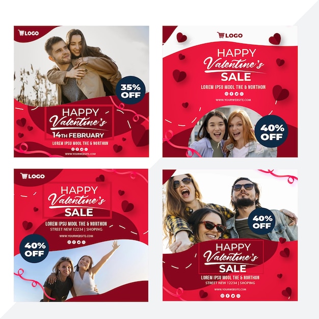 Vector gratuito publicaciones de instagram de ventas de san valentín