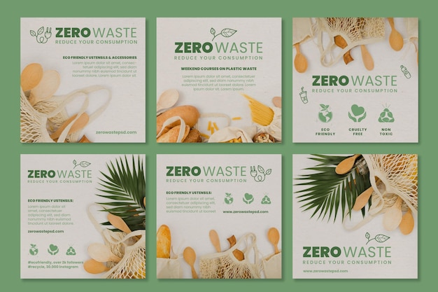 Vector gratuito publicaciones de instagram zero waste