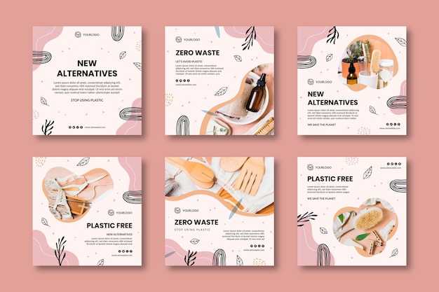 Vector gratuito publicaciones de instagram zero waste