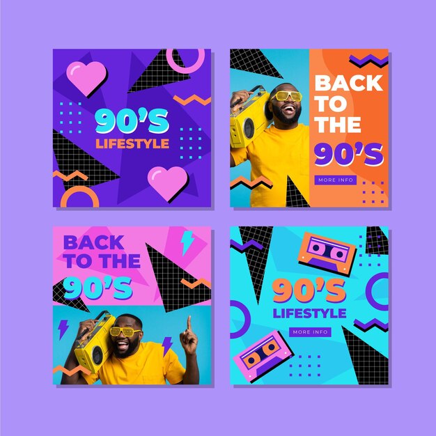 Publicaciones nostálgicas de instagram de los 90 dibujadas a mano con foto