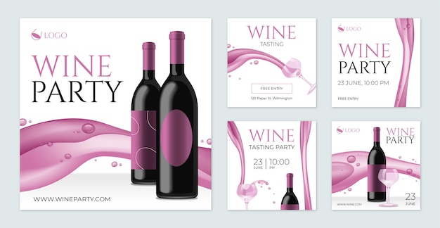 Publicaciones realistas de instagram de la fiesta del vino