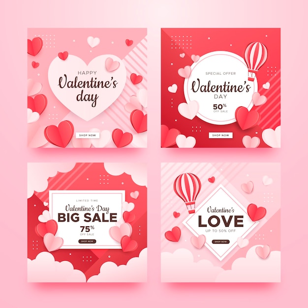 Vector gratuito publicaciones de san valentín en instagram