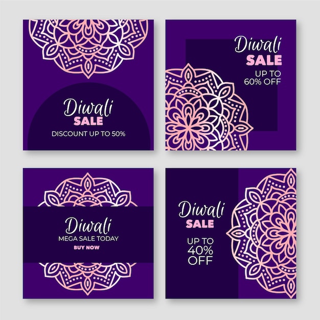 Publicaciones de venta de instagram de happy diwali en tonos violetas