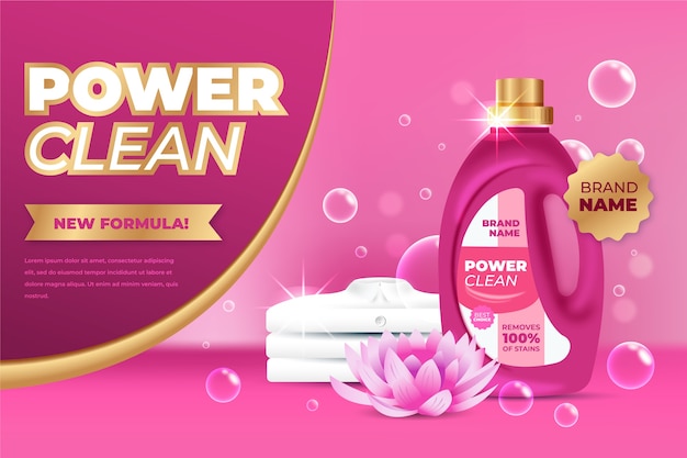 Publicidad realista de productos de limpieza