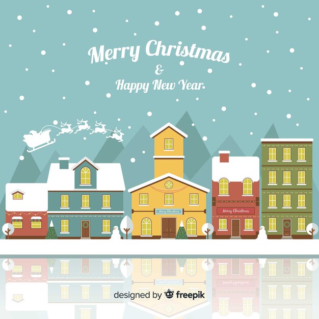 Pueblo de navidad en diseño dibujo a mano