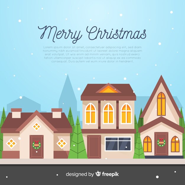 Pueblo de navidad en estilo flat
