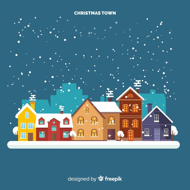 Pueblo navideño adorable con diseño plano