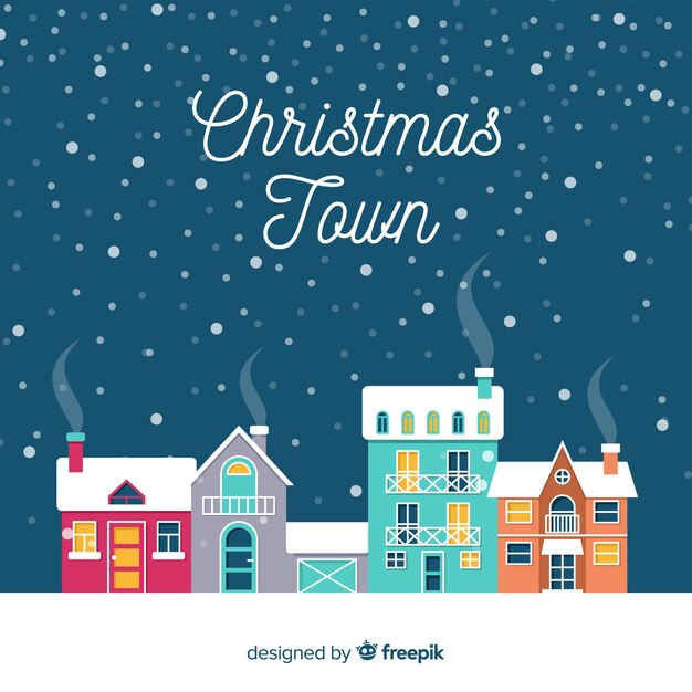 Pueblo navideño adorable con diseño plano