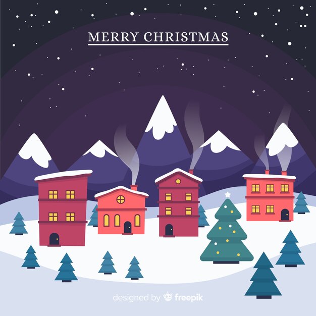 Pueblo navideño adorable con diseño plano