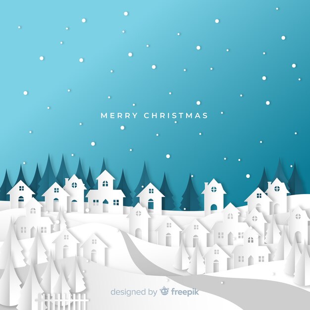 Pueblo navideño adorable con estilo de arte de papel