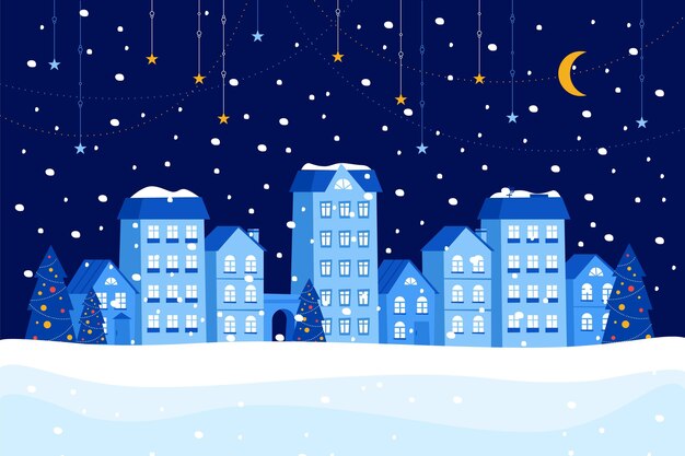 Pueblo navideño dibujado a mano
