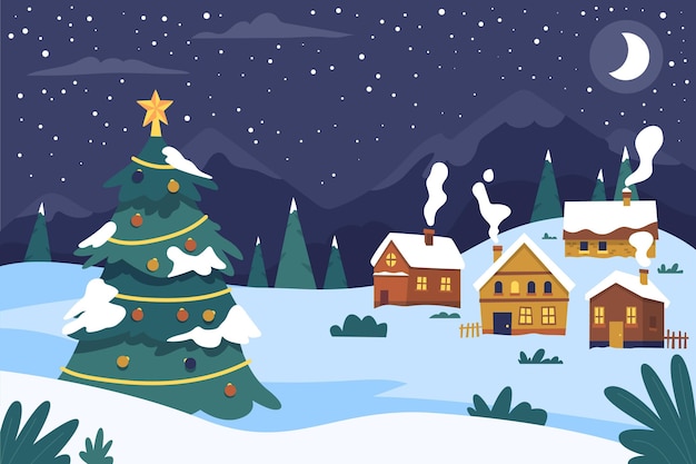 Pueblo navideño dibujado a mano