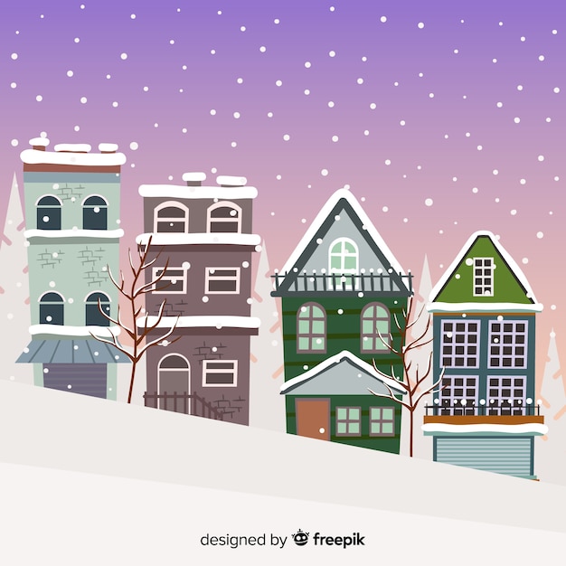 Vector gratuito pueblo navideño en diseño plano