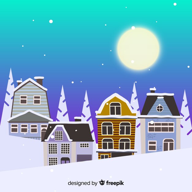 Pueblo navideño en diseño plano