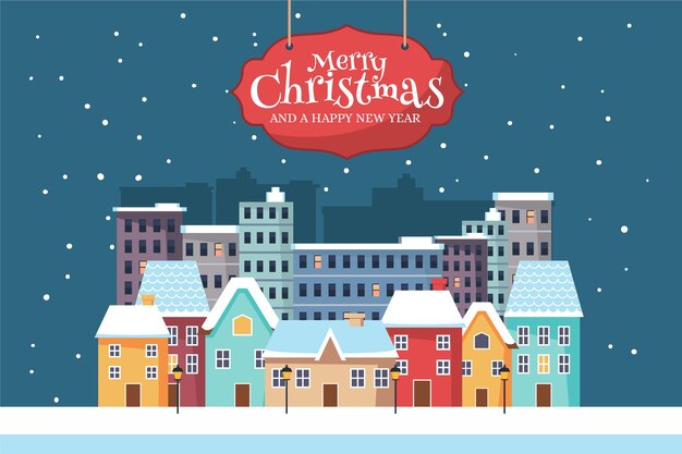 Pueblo navideño en diseño plano