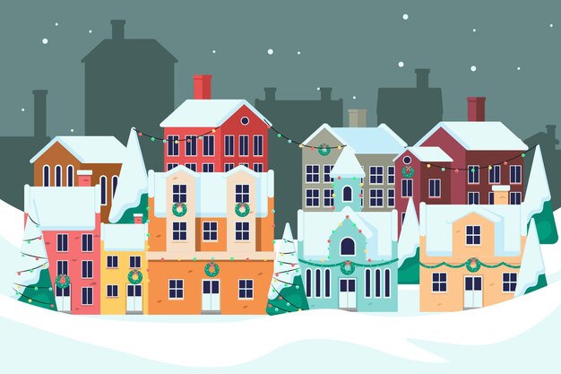 Pueblo navideño en diseño plano