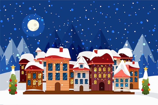 Pueblo navideño en diseño plano