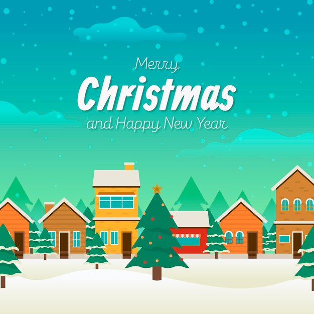 Pueblo navideño de diseño plano