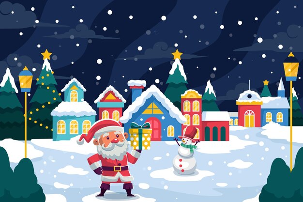 Pueblo navideño en diseño plano