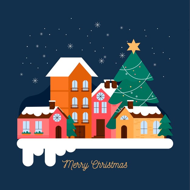 Pueblo navideño en diseño plano