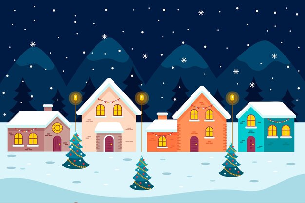 Pueblo navideño de diseño plano