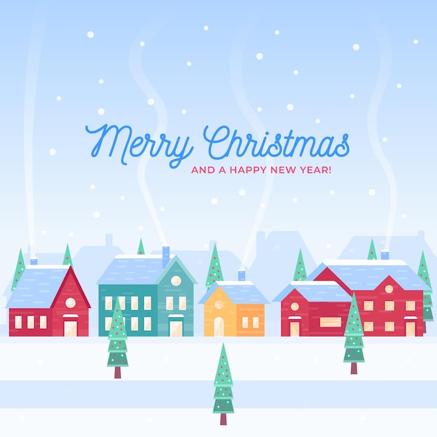Pueblo navideño de diseño plano