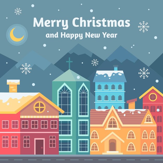 Pueblo navideño de diseño plano