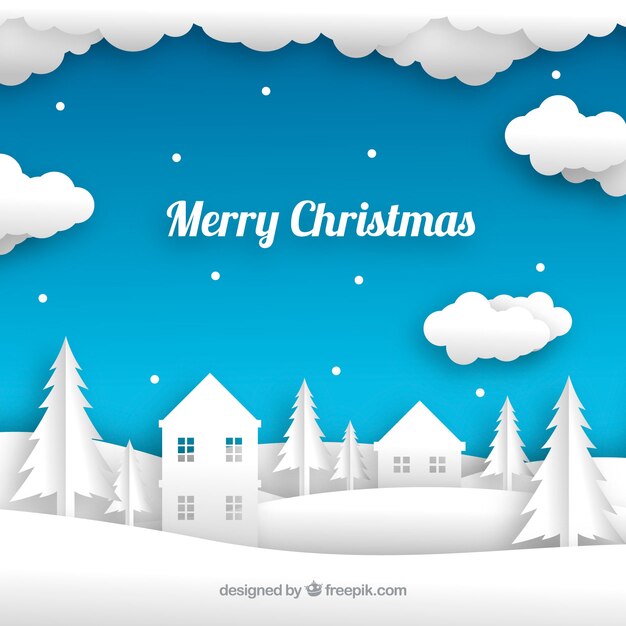 Pueblo pequeño en navidad en estilo de papel