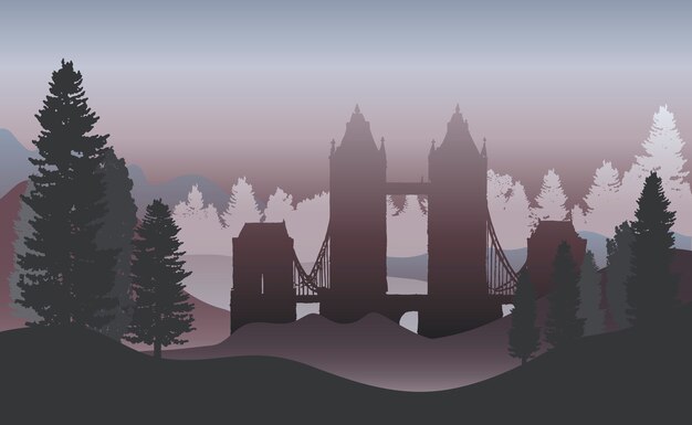El puente de la torre en un vector de bosque