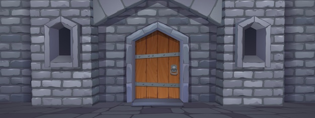 Puerta del castillo medieval, mazmorra o exterior del palacio