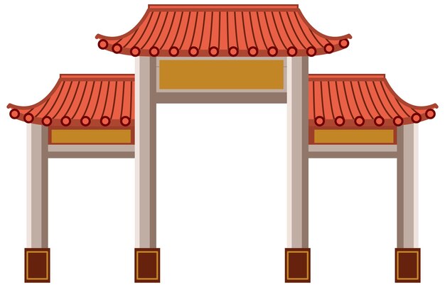 Puerta china o Paifang aislado sobre fondo blanco.