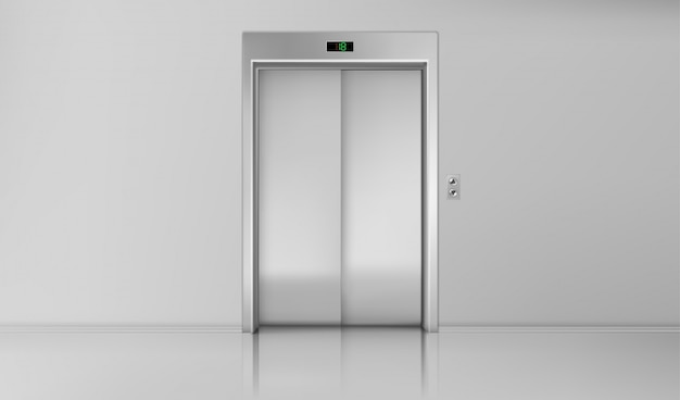 Puertas de ascensores, entrada de cabina de ascensor cromada cerrada