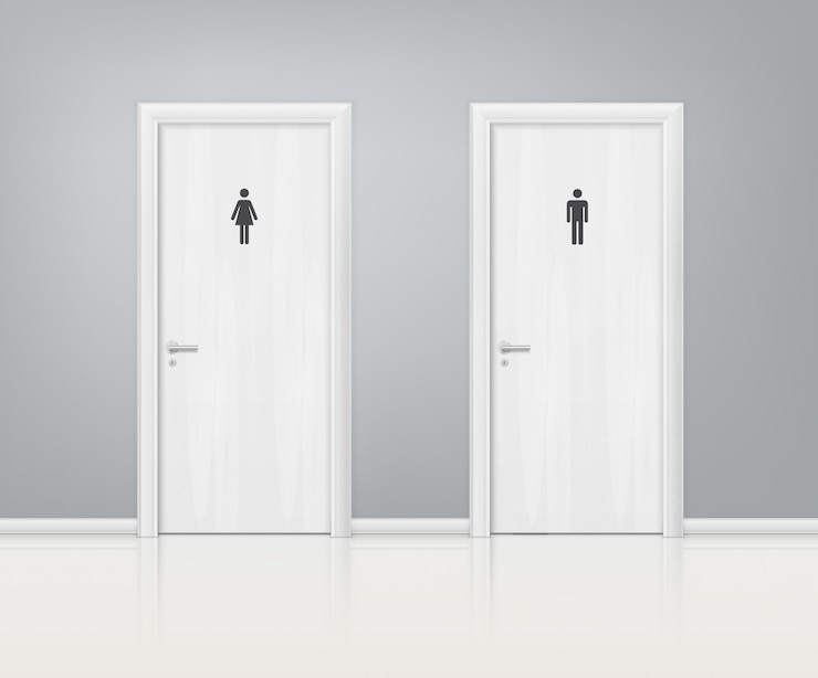Vector gratuito puertas wc composición realista