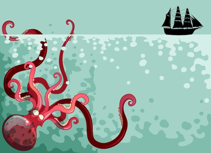 Vector gratuito pulpo gigante bajo el mar.