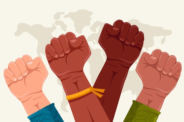 El puño de colores multirraciales detiene el concepto de racismo