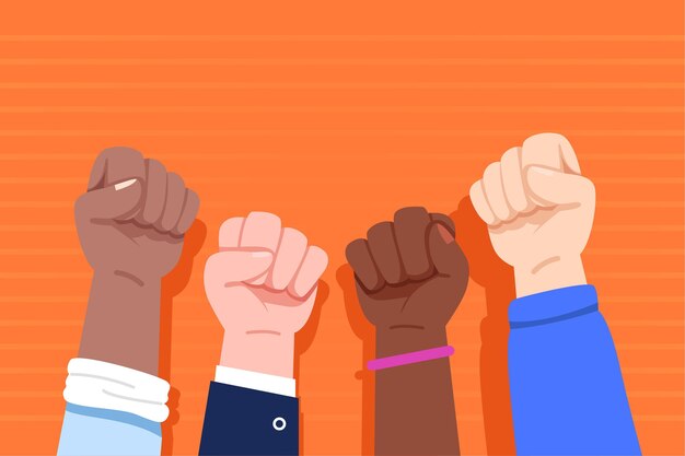 Puños levantados multirraciales ilustrados