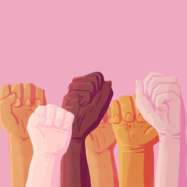 Puños levantados multirraciales