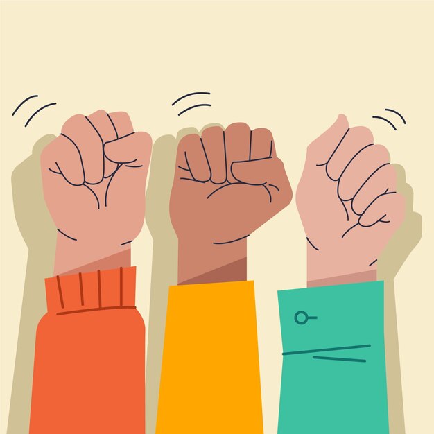 Puños levantados multirraciales